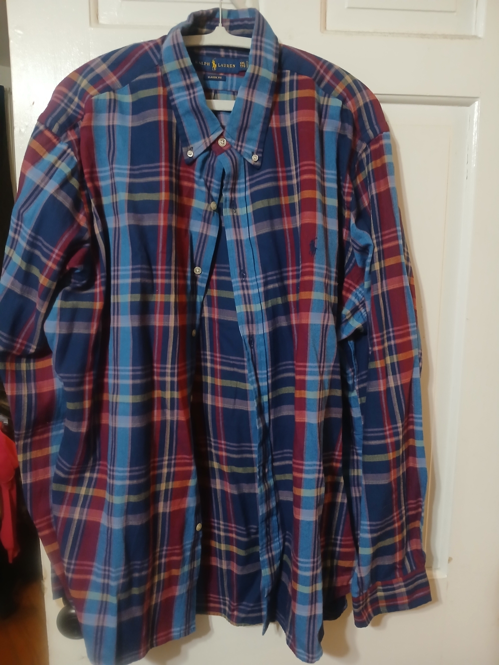 Ralph Lauren Men's Navy Blue & Red Plaid Button-Down Shirt